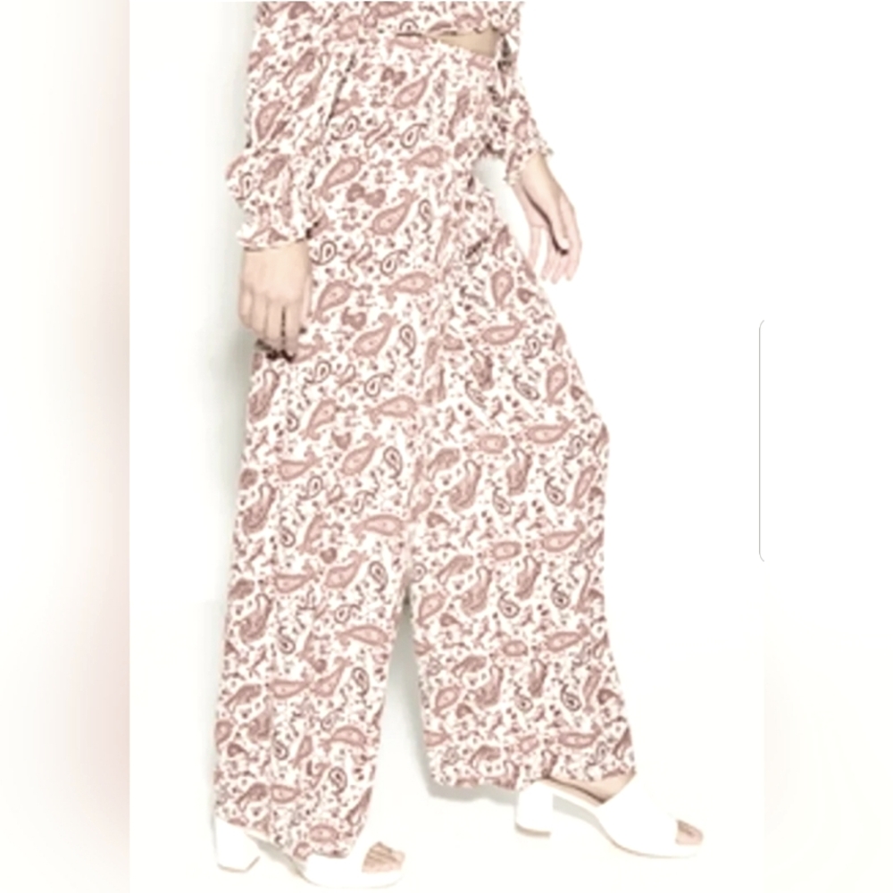 Rue+ High Waist Wide Leg Paisley Beach Pants NWT Palazzo Plus Size Pants Brown